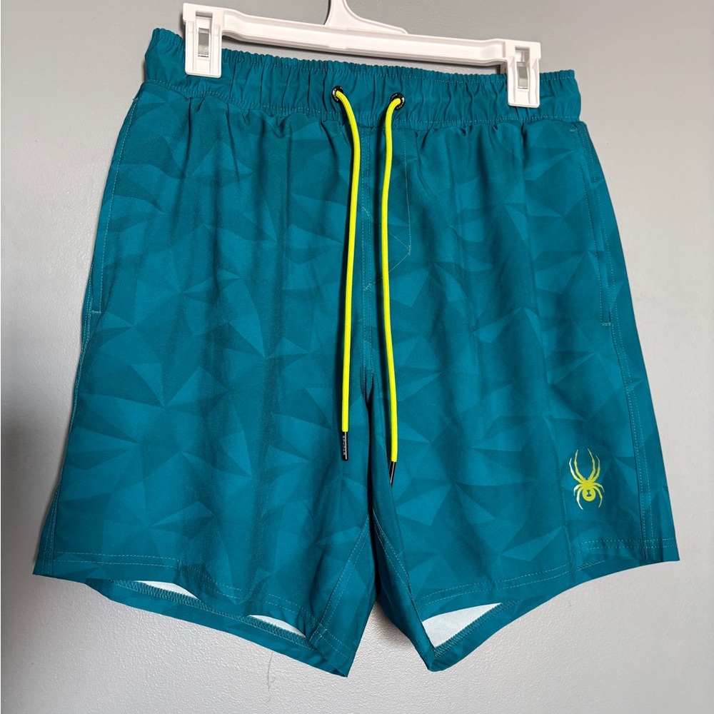 Spyder Teal Men's Shorts with Yellow Accents Swim Beach Coastal